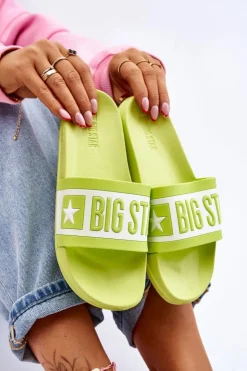 Damskie Big Star Shoes Damskie Klasyczne Klapki Big Star LL274742 Limonkowe