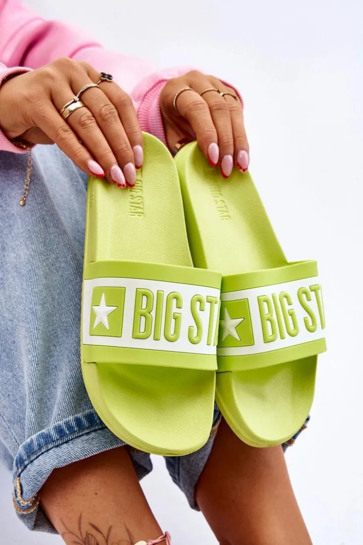 Damskie Big Star Shoes Damskie Klasyczne Klapki Big Star LL274742 Limonkowe