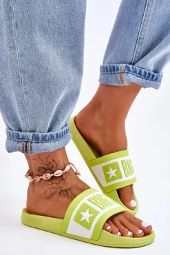 Damskie Big Star Shoes Damskie Klasyczne Klapki Big Star LL274742 Limonkowe