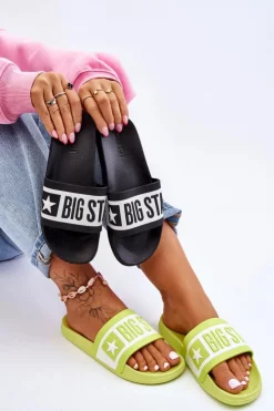 Damskie Big Star Shoes Damskie Klasyczne Klapki Big Star LL274742 Limonkowe