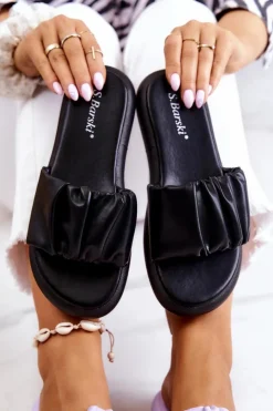 Damskie Damskie buty S.Barski Damskie Klasyczne Klapki Czarne Feline