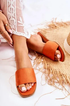 Online Boto Damskie Klasyczne Klapki Gładkie Jasnopomarańczowe Narsis