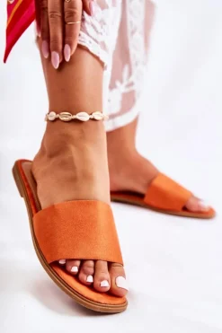 Online Boto Damskie Klasyczne Klapki Gładkie Jasnopomarańczowe Narsis