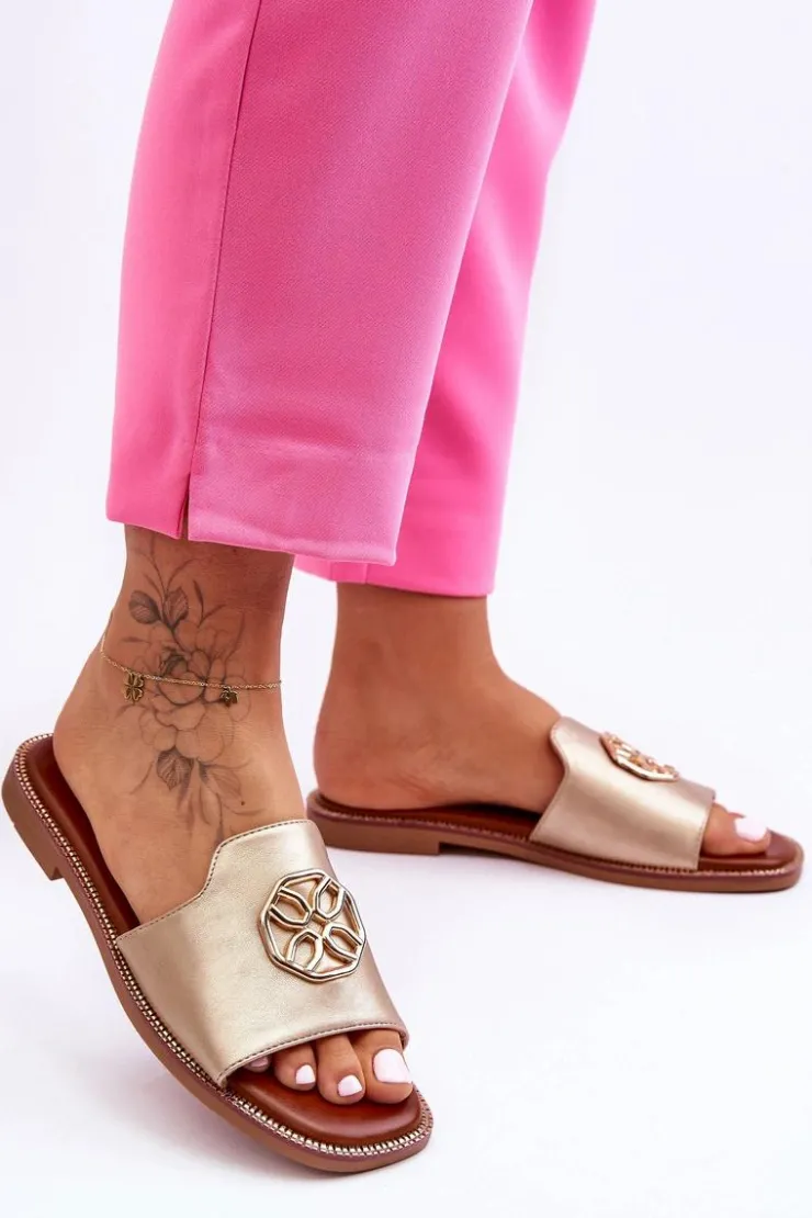 Best Boto Damskie Klasyczne Klapki Na Płaskim Obcasie Złote Larotte