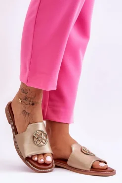 Best Boto Damskie Klasyczne Klapki Na Płaskim Obcasie Złote Larotte