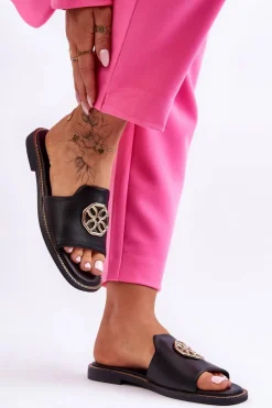 Damskie Boto Damskie Klasyczne Klapki Na Płaskim Obcasie Czarne Larotte