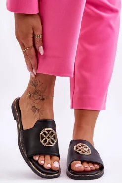 Damskie Boto Damskie Klasyczne Klapki Na Płaskim Obcasie Czarne Larotte