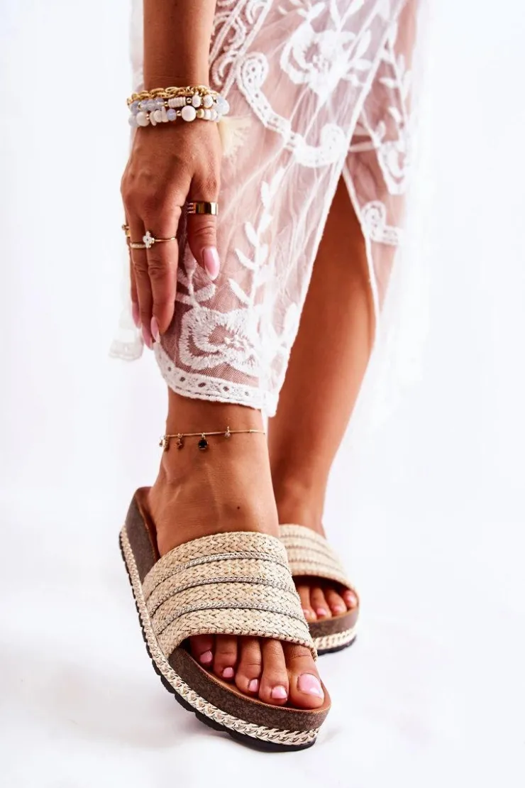 Damskie Damskie buty S.Barski Damskie Klasyczne Klapki Z Łańcuszkiem Beżowe Maddy