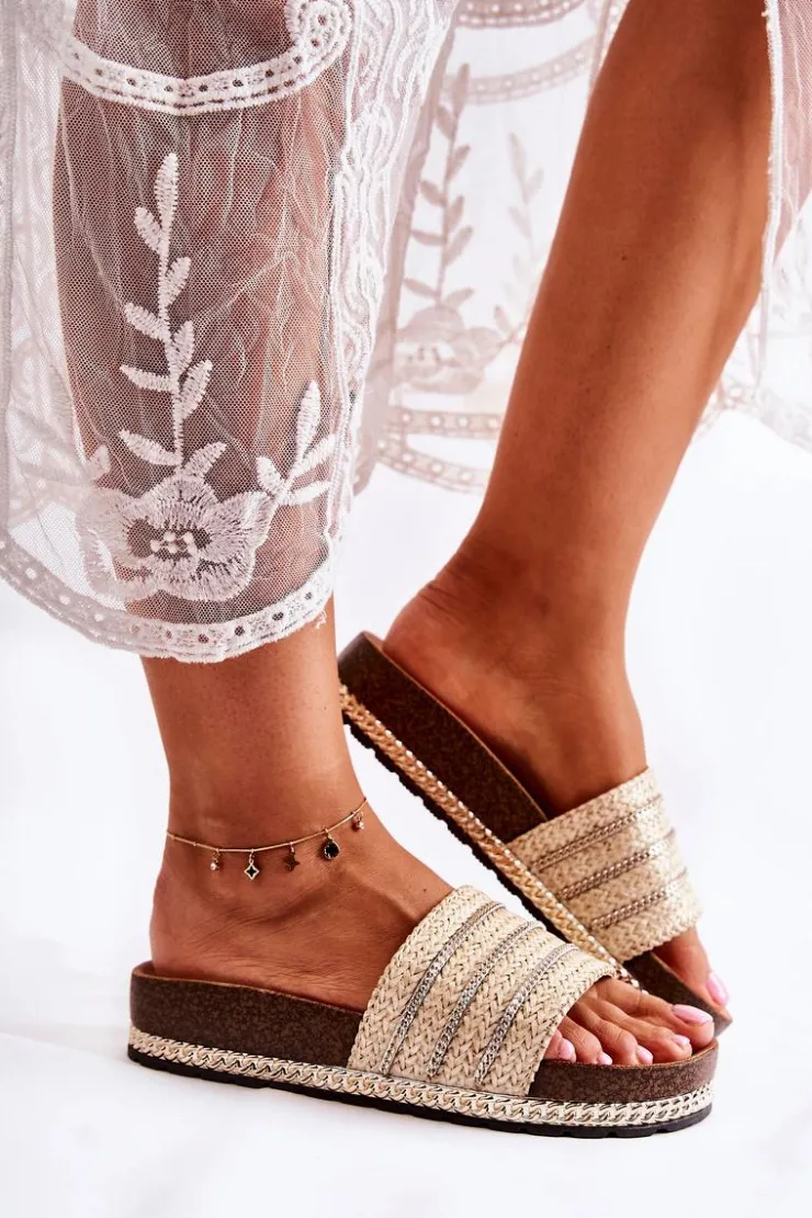 Damskie Damskie buty S.Barski Damskie Klasyczne Klapki Z Łańcuszkiem Beżowe Maddy