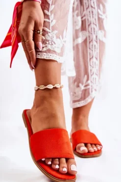 Discount Boto Damskie Klasyczne Klapki Gładkie Ciemnopomarańczowe Narsis