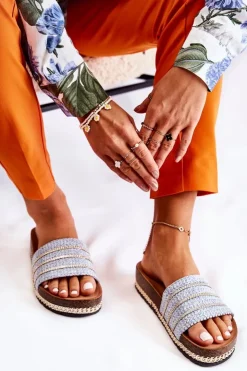 Damskie Damskie buty S.Barski Damskie Klasyczne Klapki Z Łańcuszkiem Niebieskie Maddy