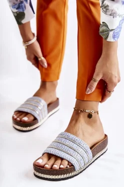 Damskie Damskie buty S.Barski Damskie Klasyczne Klapki Z Łańcuszkiem Niebieskie Maddy