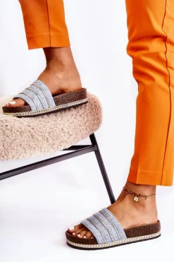 Damskie Damskie buty S.Barski Damskie Klasyczne Klapki Z Łańcuszkiem Niebieskie Maddy