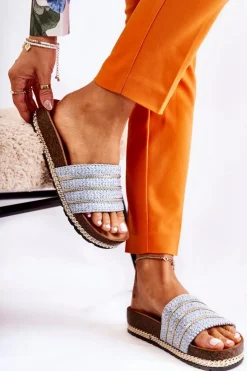 Damskie Damskie buty S.Barski Damskie Klasyczne Klapki Z Łańcuszkiem Niebieskie Maddy