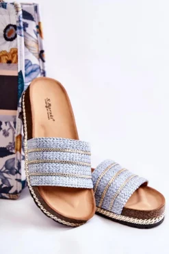 Damskie Damskie buty S.Barski Damskie Klasyczne Klapki Z Łańcuszkiem Niebieskie Maddy