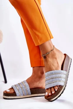 Damskie Damskie buty S.Barski Damskie Klasyczne Klapki Z Łańcuszkiem Niebieskie Maddy