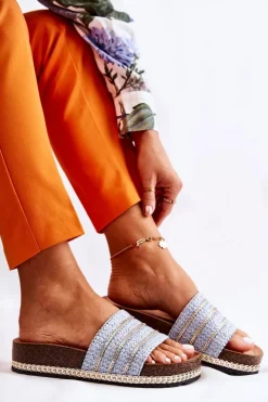 Damskie Damskie buty S.Barski Damskie Klasyczne Klapki Z Łańcuszkiem Niebieskie Maddy