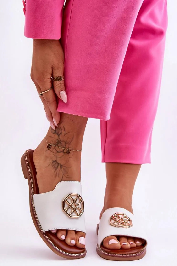 Online Boto Damskie Klasyczne Klapki Na Płaskim Obcasie Białe Larotte