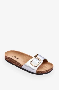 Damskie Boto Damskie Klasyczne Klapki Na Korkowej Platformie Srebrne Noa