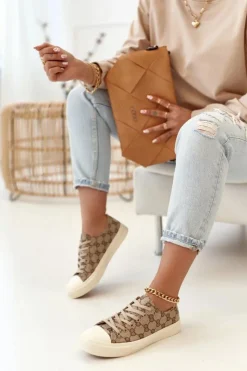 Boto Trampki Damskie Niskie*Damskie Klasyczne Logowane Trampki Khaki Challenge