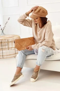 Boto Trampki Damskie Niskie*Damskie Klasyczne Logowane Trampki Khaki Challenge