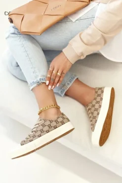 Boto Trampki Damskie Niskie*Damskie Klasyczne Logowane Trampki Khaki Challenge