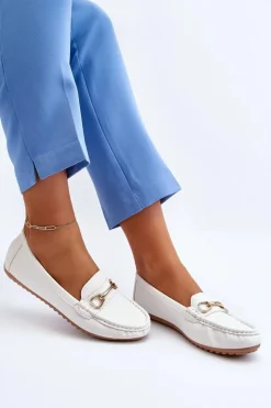 Boto Mokasyny Damskie Skórzane*Damskie Klasyczne Mokasyny Z Ozdobą Białe Ainslee