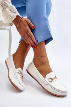 Boto Mokasyny Damskie Skórzane*Damskie Klasyczne Mokasyny Z Ozdobą Białe Ainslee