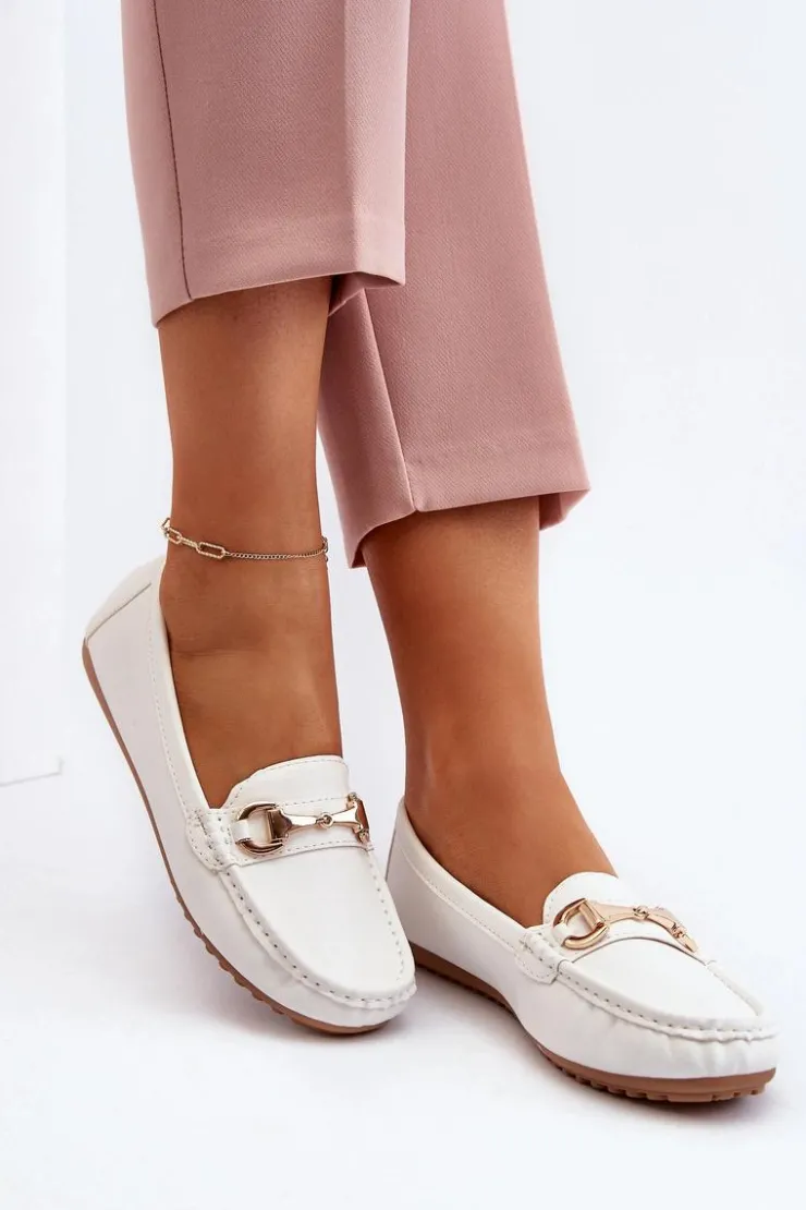 New Boto Damskie Klasyczne Mokasyny Eko Skórzane Białe Demese