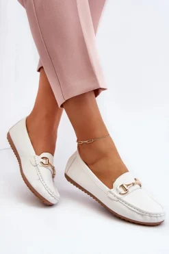 New Boto Damskie Klasyczne Mokasyny Eko Skórzane Białe Demese