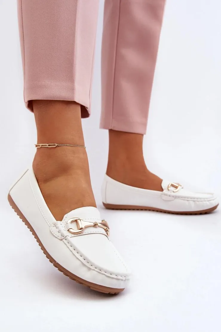 New Boto Damskie Klasyczne Mokasyny Eko Skórzane Białe Demese