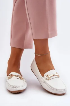 New Boto Damskie Klasyczne Mokasyny Eko Skórzane Białe Demese