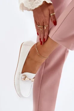 New Boto Damskie Klasyczne Mokasyny Eko Skórzane Białe Demese