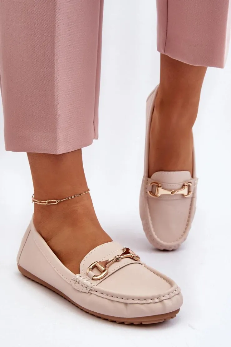 Damskie Boto Damskie Klasyczne Mokasyny Eko Skórzane Beżowe Demese