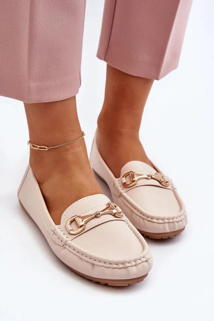 Damskie Boto Damskie Klasyczne Mokasyny Eko Skórzane Beżowe Demese