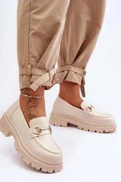 New Boto Damskie Klasyczne Mokasyny Na Platformie Beżowe Miracle