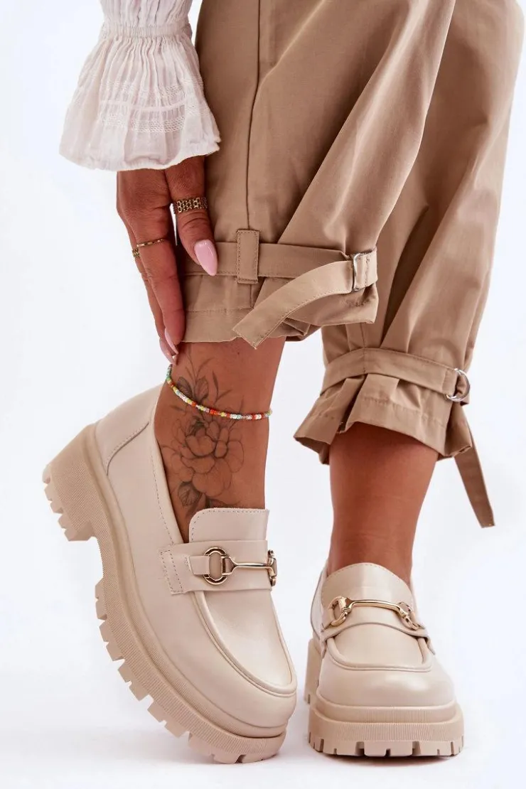 New Boto Damskie Klasyczne Mokasyny Na Platformie Beżowe Miracle