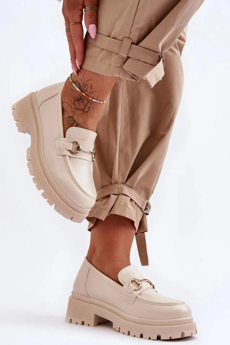 New Boto Damskie Klasyczne Mokasyny Na Platformie Beżowe Miracle