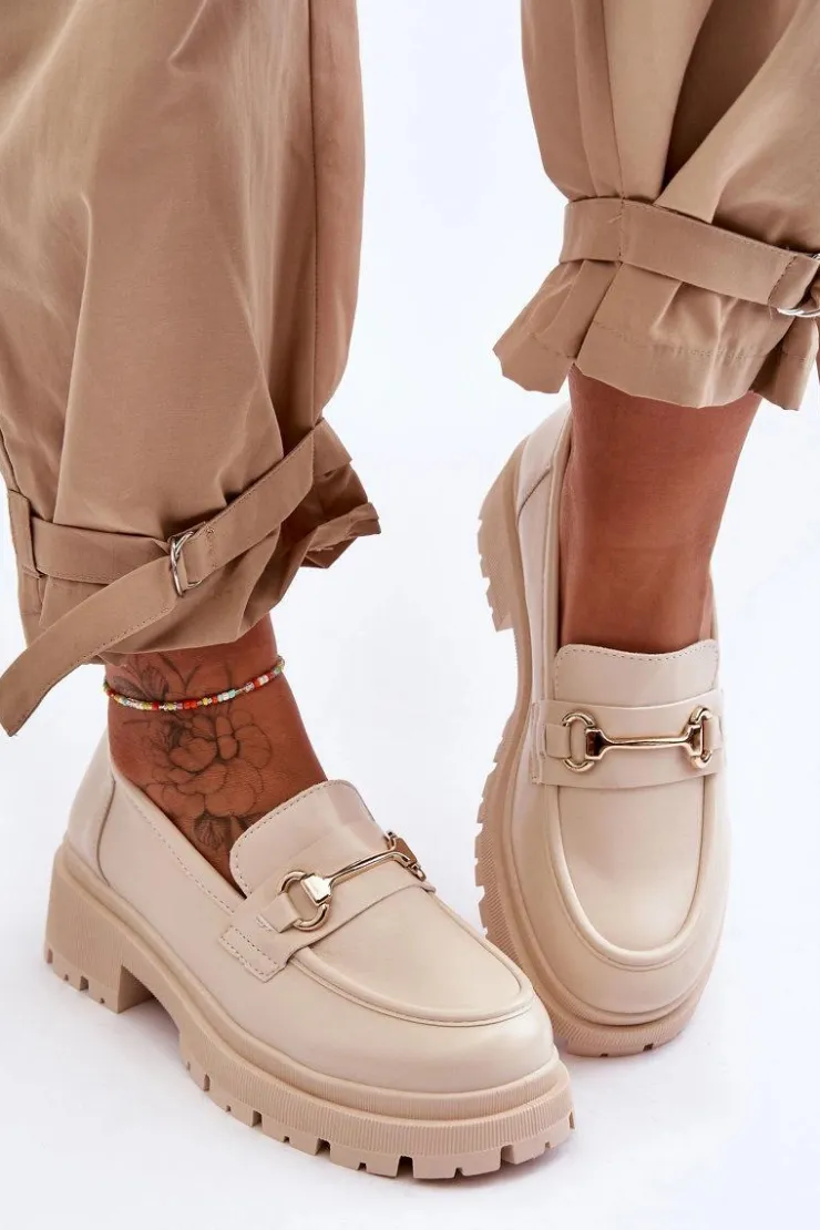 New Boto Damskie Klasyczne Mokasyny Na Platformie Beżowe Miracle