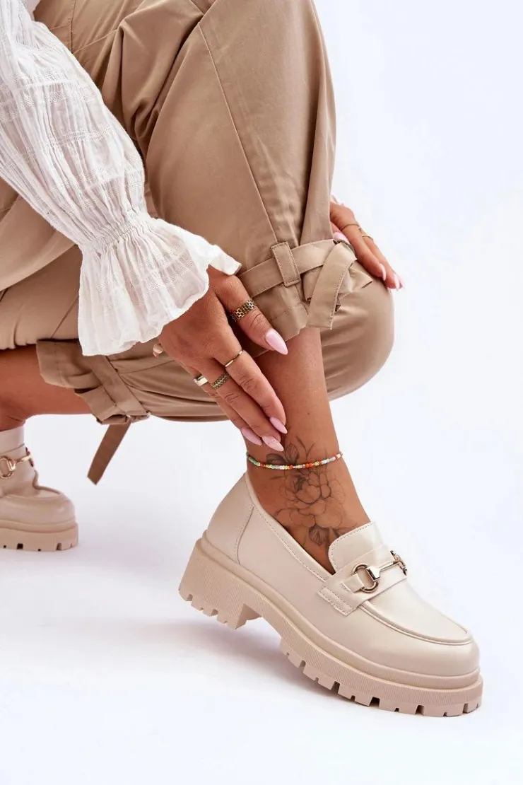 New Boto Damskie Klasyczne Mokasyny Na Platformie Beżowe Miracle