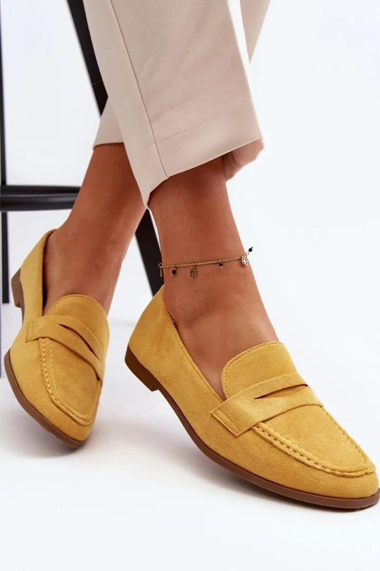 Discount Boto Damskie Klasyczne Mokasyny Żółte Olevin