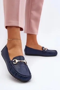 Damskie Boto Damskie Klasyczne Mokasyny Eko Skórzane Granatowe Demese
