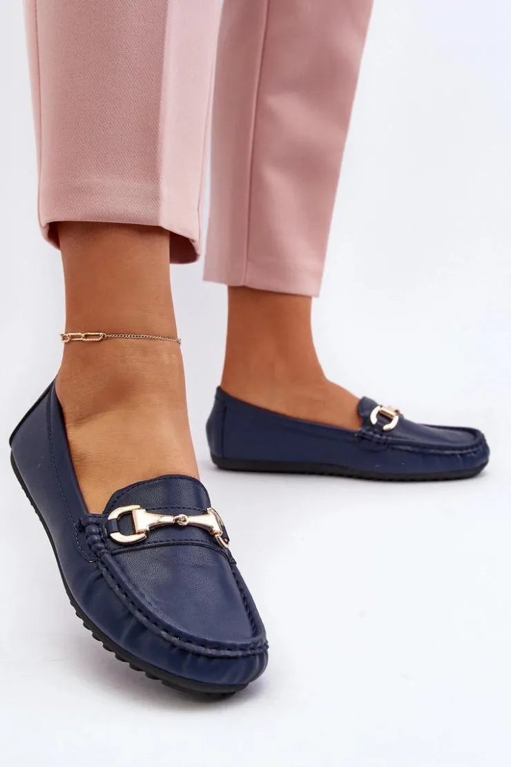 Damskie Boto Damskie Klasyczne Mokasyny Eko Skórzane Granatowe Demese