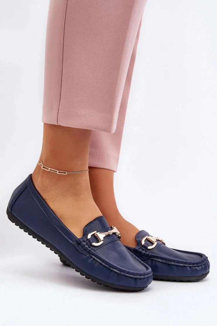 Damskie Boto Damskie Klasyczne Mokasyny Eko Skórzane Granatowe Demese