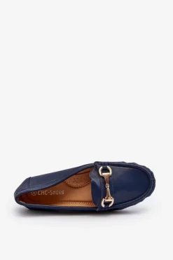 Damskie Boto Damskie Klasyczne Mokasyny Eko Skórzane Granatowe Demese