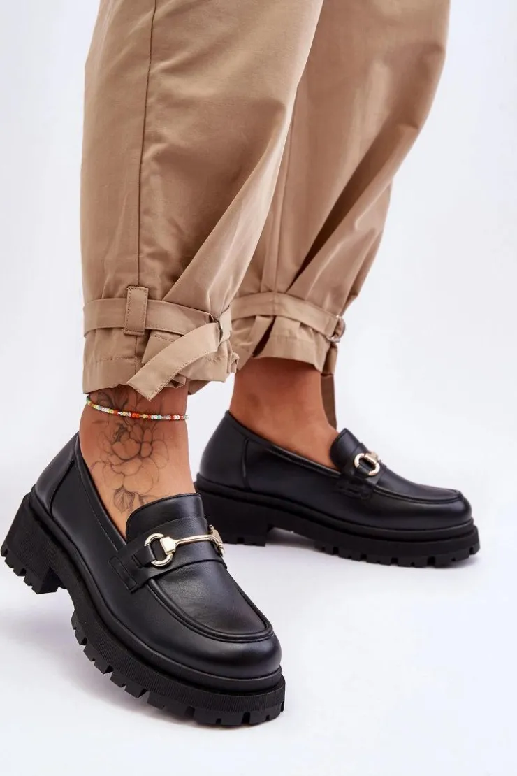 Damskie Boto Damskie Klasyczne Mokasyny Na Platformie Czarne Miracle