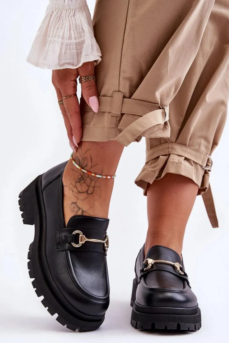 Damskie Boto Damskie Klasyczne Mokasyny Na Platformie Czarne Miracle