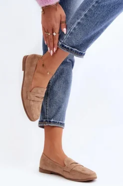 Boto Loafersy Damskie|Mokasyny Damskie Zamszowe*Damskie Klasyczne Mokasyny Ciemnobeżowe Olevin