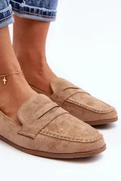 Boto Loafersy Damskie|Mokasyny Damskie Zamszowe*Damskie Klasyczne Mokasyny Ciemnobeżowe Olevin