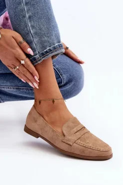 Boto Loafersy Damskie|Mokasyny Damskie Zamszowe*Damskie Klasyczne Mokasyny Ciemnobeżowe Olevin